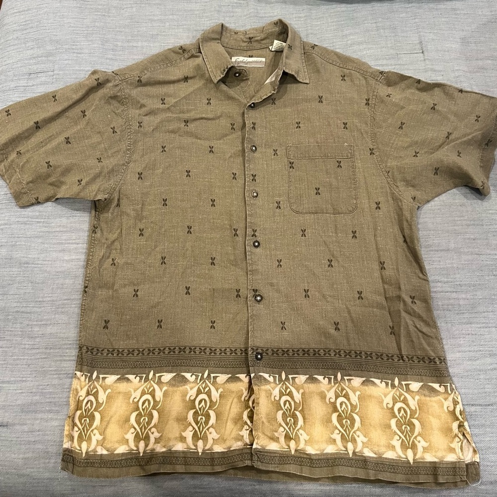 Fieldmaster Short Sleeve Button Up Shirt Men’s Size Large Brown Tan‎ Hawaiian